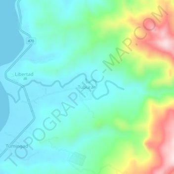Mapa topográfico Tuburan, altitud, relieve