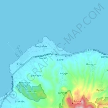 Mapa topográfico Sluke, altitud, relieve