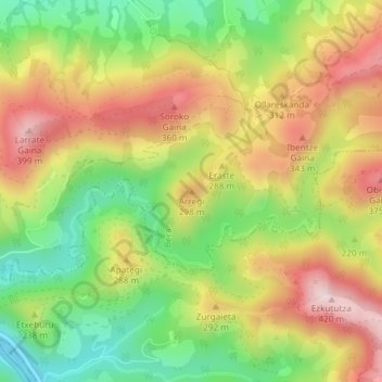 Mapa topográfico Arregi, altitud, relieve