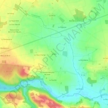 Mapa topográfico Le Bot, altitud, relieve