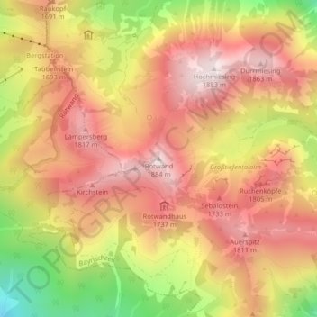 Mapa topográfico Rotwand, altitud, relieve