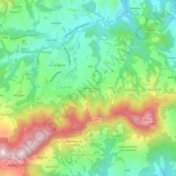 Mapa topográfico Bonzano, altitud, relieve