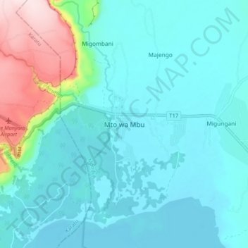 Mapa topográfico Mto wa Mbu, altitud, relieve