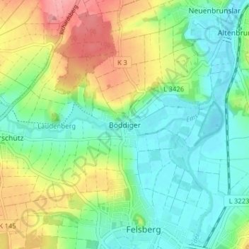 Mapa topográfico Böddiger, altitud, relieve