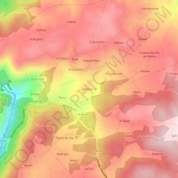 Mapa topográfico Santa Cruz, altitud, relieve
