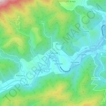 Mapa topográfico La Caminade, altitud, relieve