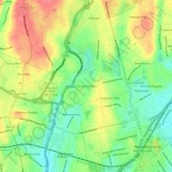 Mapa topográfico Chester Heights, altitud, relieve