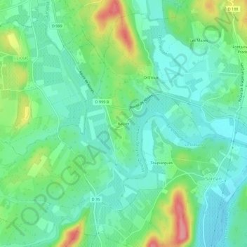 Mapa topográfico Rauret, altitud, relieve