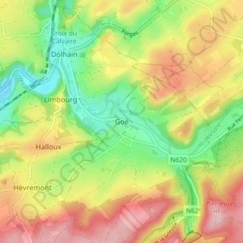 Mapa topográfico Goé, altitud, relieve
