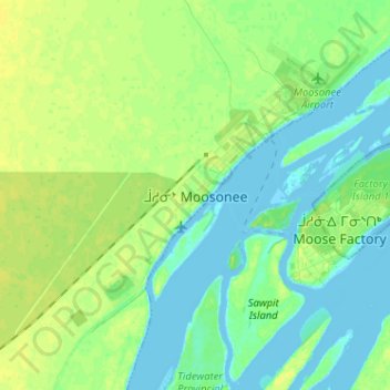 Mapa topográfico Moosonee, altitud, relieve
