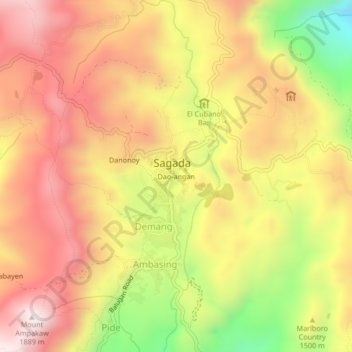 Mapa topográfico Dao-angan, altitud, relieve