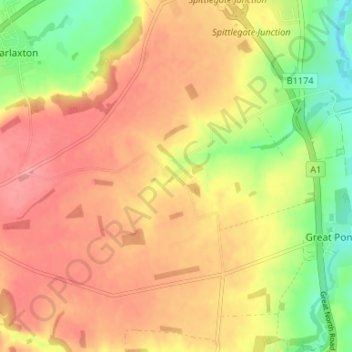 Mapa topográfico Stroxton, altitud, relieve