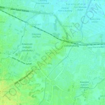 Mapa topográfico Simpangan, altitud, relieve