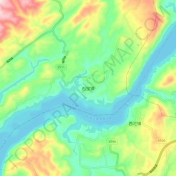 Mapa topográfico Shibao, altitud, relieve