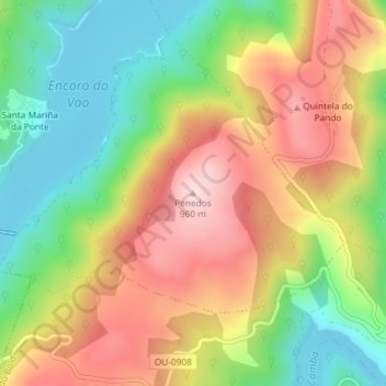 Mapa topográfico Penedos, altitud, relieve