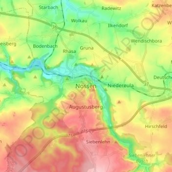 Mapa topográfico Nossen, altitud, relieve