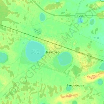 Mapa topográfico Петухово, altitud, relieve