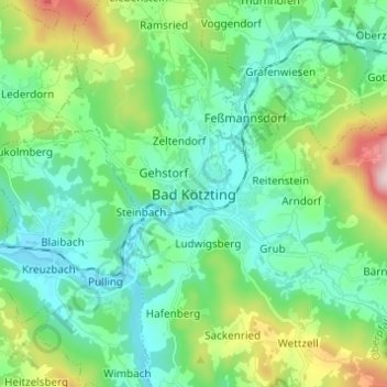 Mapa topográfico Bad Kötzting, altitud, relieve