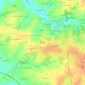Mapa topográfico Le Bordage, altitud, relieve