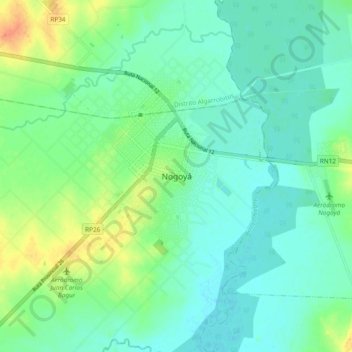 Mapa topográfico Nogoyá, altitud, relieve