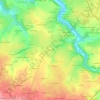 Mapa topográfico Le Landreau, altitud, relieve