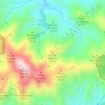 Mapa topográfico Punta Mallone, altitud, relieve
