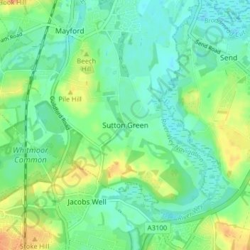Mapa topográfico Sutton Green, altitud, relieve