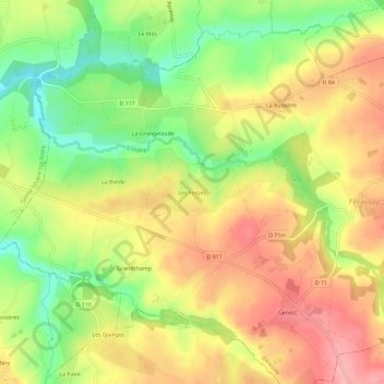 Mapa topográfico Les Fossés, altitud, relieve