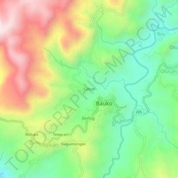 Mapa topográfico Cotcot, altitud, relieve