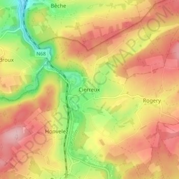 Mapa topográfico Cierreux, altitud, relieve