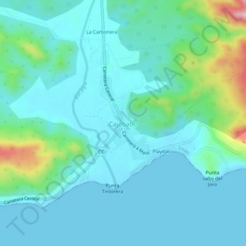 Mapa topográfico Cajobabo, altitud, relieve