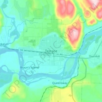 Mapa topográfico Terrace, altitud, relieve