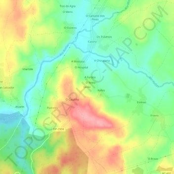 Mapa topográfico Vento, altitud, relieve