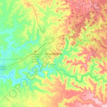 Mapa topográfico Guarapuava, altitud, relieve