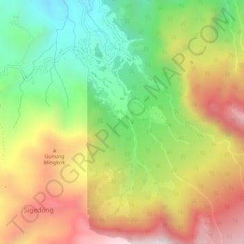Mapa topográfico Guci, altitud, relieve