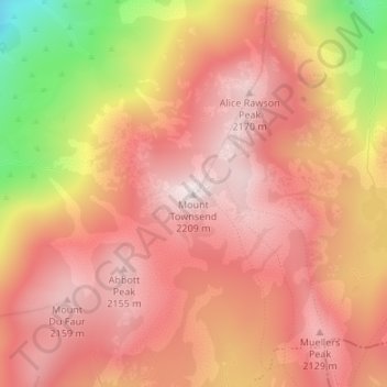 Mapa topográfico Mount Townsend, altitud, relieve