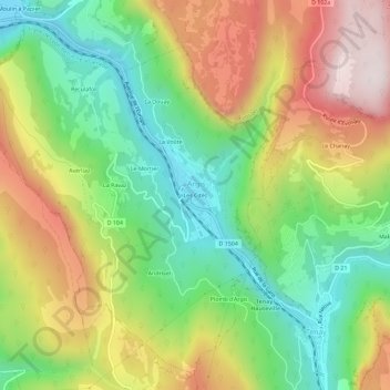 Mapa topográfico Les Cités, altitud, relieve