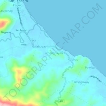 Mapa topográfico Lumangbayan, altitud, relieve
