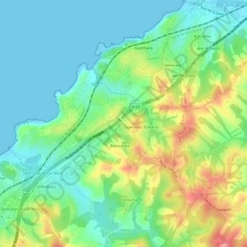 Mapa topográfico Larrebidea, altitud, relieve