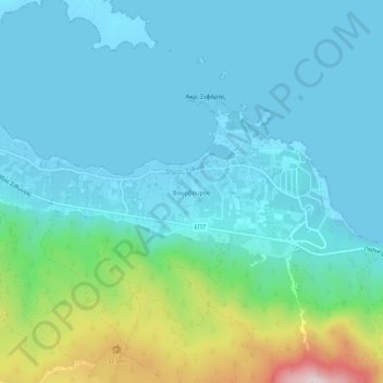 Mapa topográfico Vourvourou, altitud, relieve