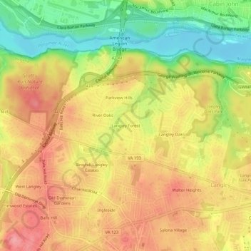 Mapa topográfico Langley Forest, altitud, relieve