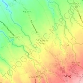 Mapa topográfico Calumpang Cerca, altitud, relieve