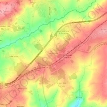 Mapa topográfico Oliveirinha, altitud, relieve