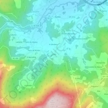 Mapa topográfico Celas, altitud, relieve