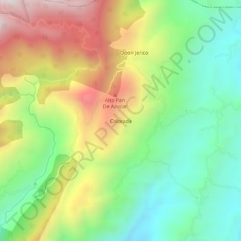 Mapa topográfico Colorada, altitud, relieve