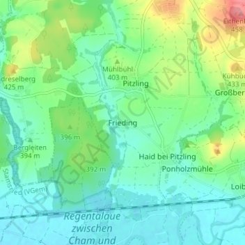Mapa topográfico Frieding, altitud, relieve
