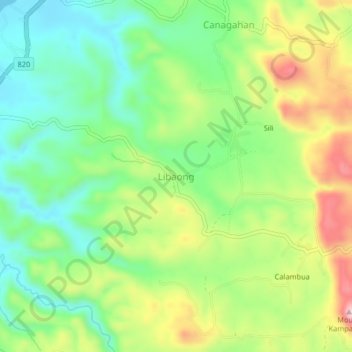 Mapa topográfico Libaong, altitud, relieve
