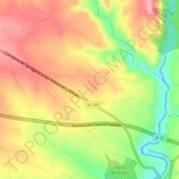 Mapa topográfico Almunia, altitud, relieve