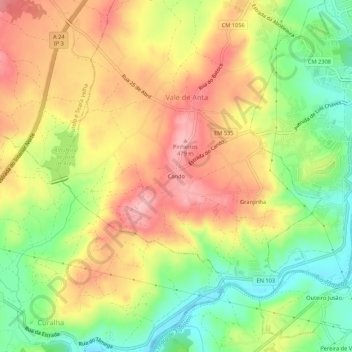 Mapa topográfico Cando, altitud, relieve