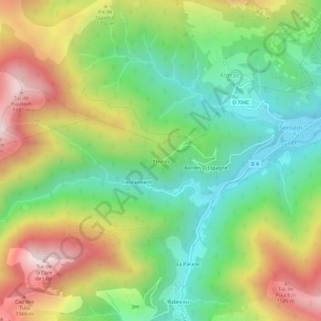 Mapa topográfico Playras, altitud, relieve